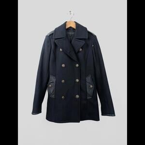 [SOLD] RAG & BONE Women's Sz US XS Black Battle Peacoat Wool Leather Trim USA
